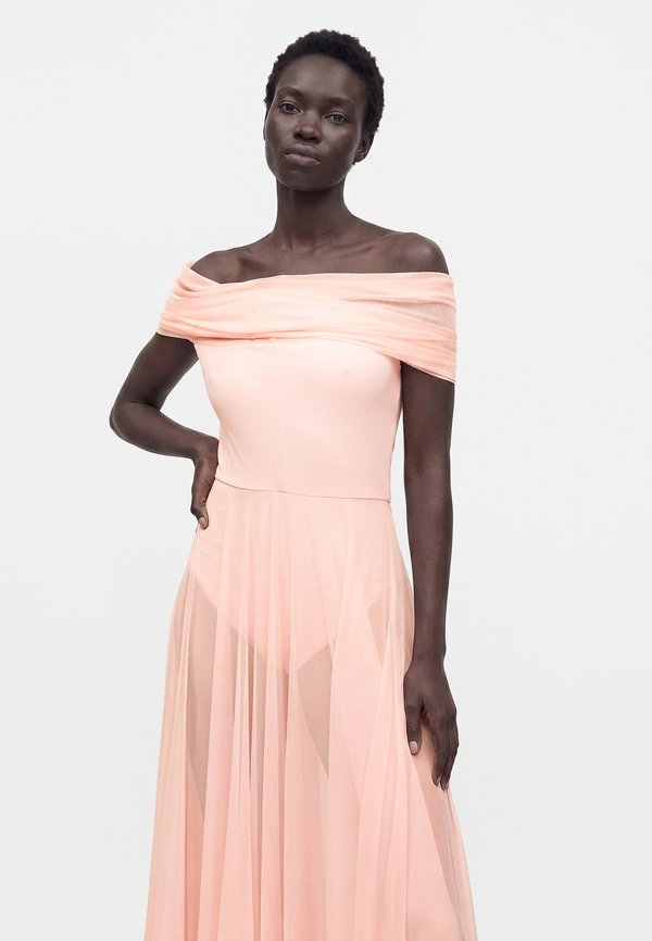 Norma Kamali COWL NECK OFF SHOULDER COMBO FLARED GOWN