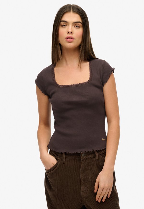 Superdry & Co SUPERDRY ESSENTIAL SQUARE NECK SHORT SLEEVE T-SHIRT.. - Basic T-shirt - dark brown