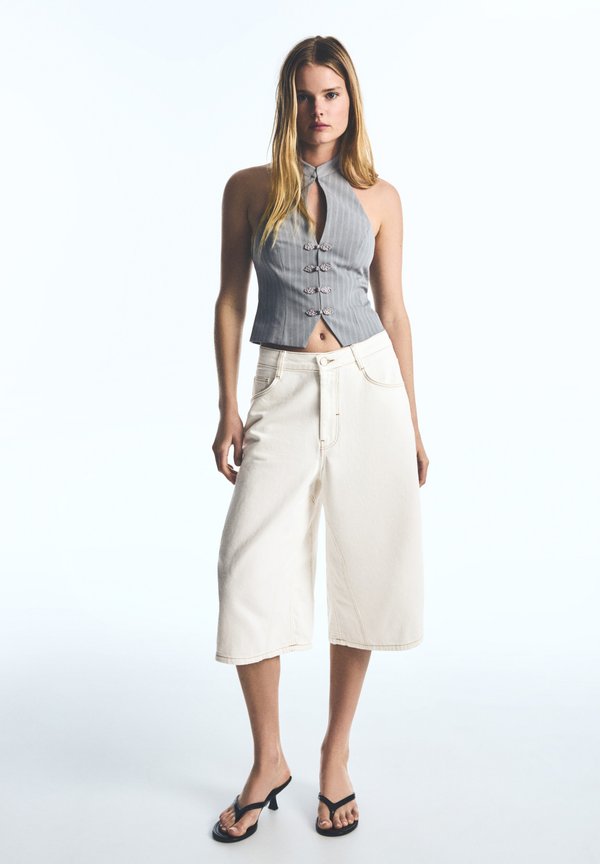 Bershka STRIPED HALTER VEST WITH DETAIL - WAISTCOAT - Waistcoat - grey
