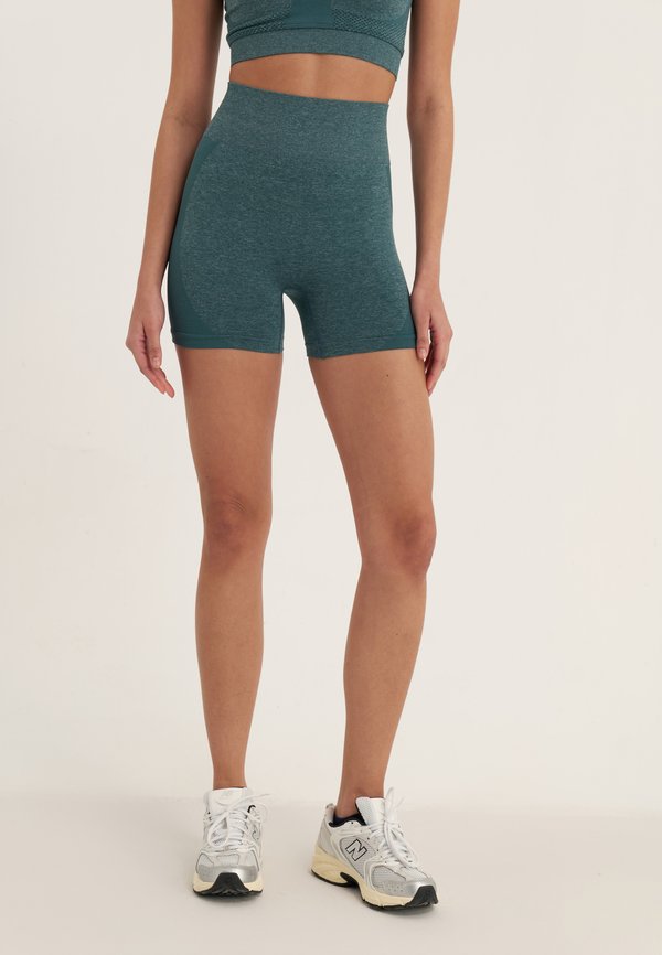 Even&Odd active HIGH RISE SEAMLESS RIB BOOTY SHORTS WITH CONTRAST PANEL