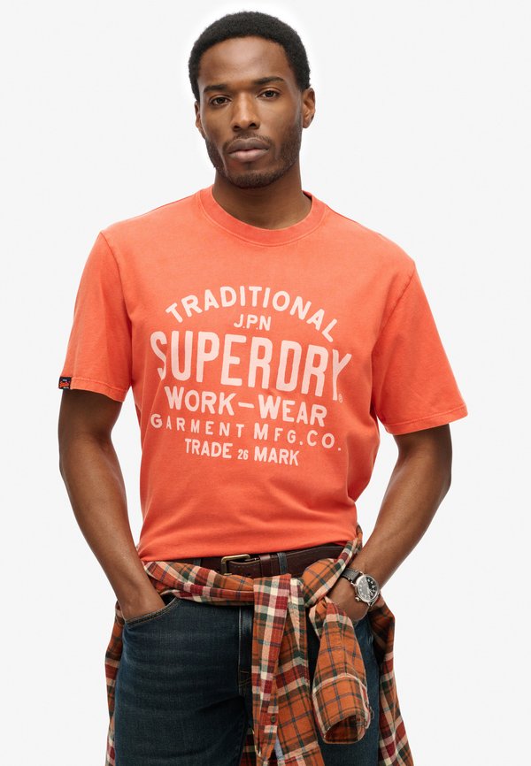 Superdry & Co MACHINED GOODS WORKWEAR  - Print T-shirt - denim co rust orange