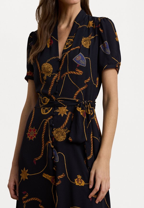 Lauren Ralph Lauren PRINT BELTED GEORGETTE PUFF SLEEVE DRESS