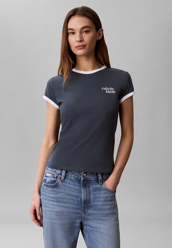 Calvin Klein Jeans CALVIN KLEIN JEANS EMBROIDERED LOGO RINGER T-SHIRT - Print T-shirt - dark slate
