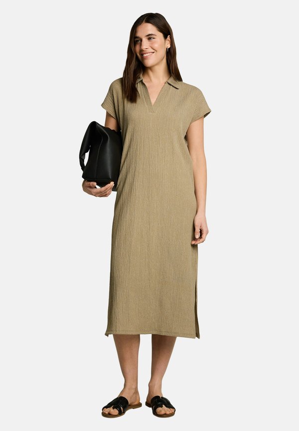 TOM TAILOR MIDI-KLEID MIT POLOKRAGEN - Day dress - olive white structure