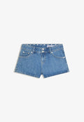 Bershka PRINTED BERMUDA SHORTS - Denim shorts - blue denim