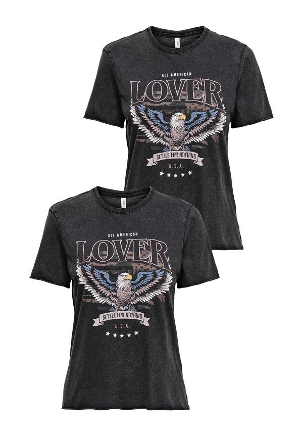 ONLY 2ER-SET WILDES VINTAGE DESIGN - Print T-shirt - dunkelgrau