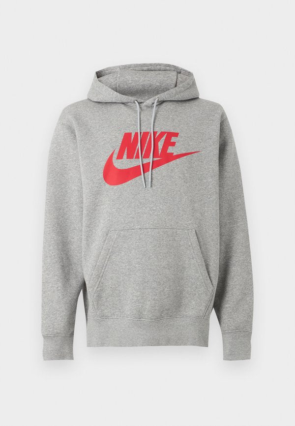 Nike Sportswear CLUB HOODIE - Hoodie - grey heather/smoke grey/university red