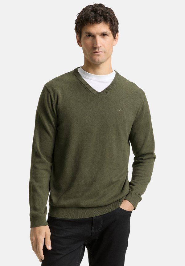 TOM TAILOR PULLOVER V-NECK - Jumper - grün-meliert