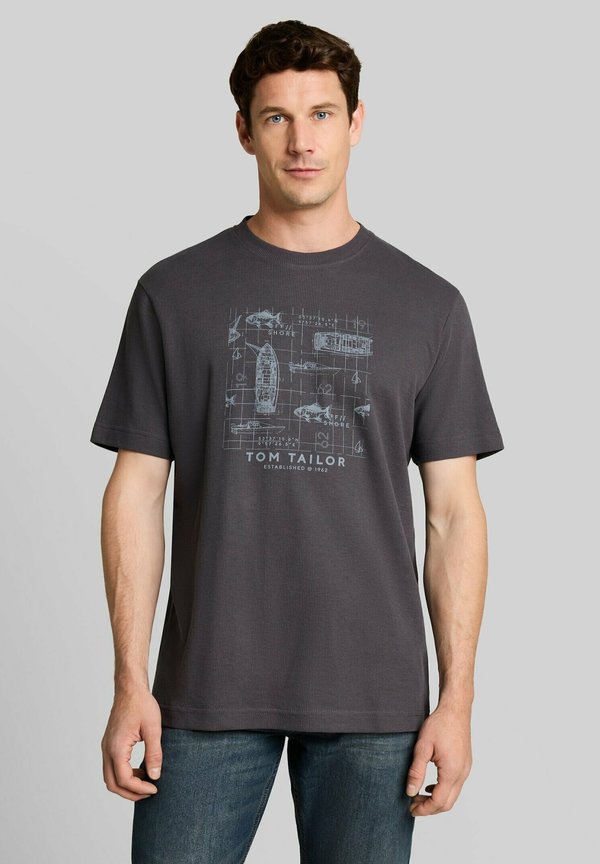 TOM TAILOR STRUCTURED PRINT T-SHIRT - Print T-shirt - tarmac grey