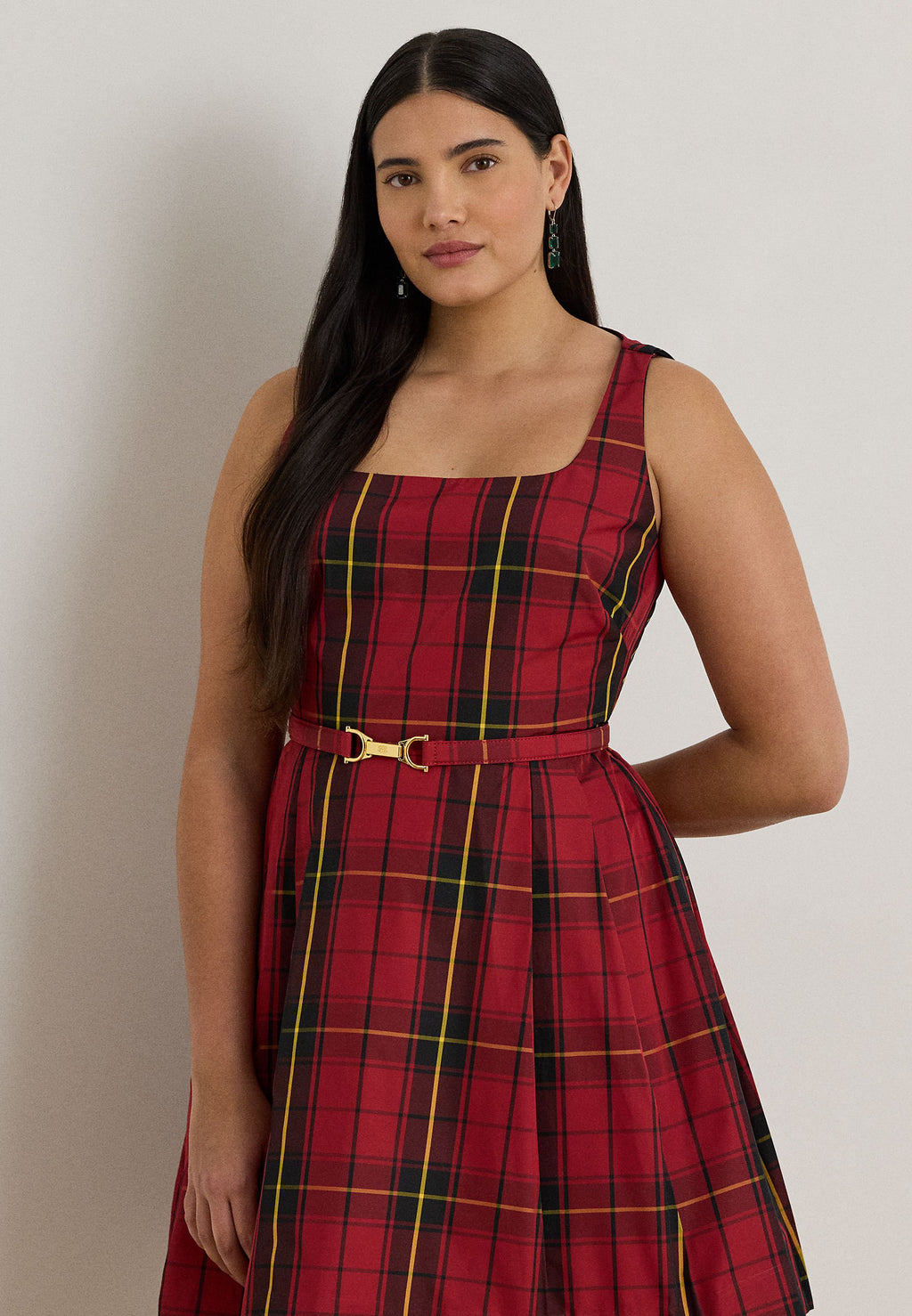Lauren Ralph Lauren Woman PLAID BELTED TAFFETA COCKTAIL DRESS