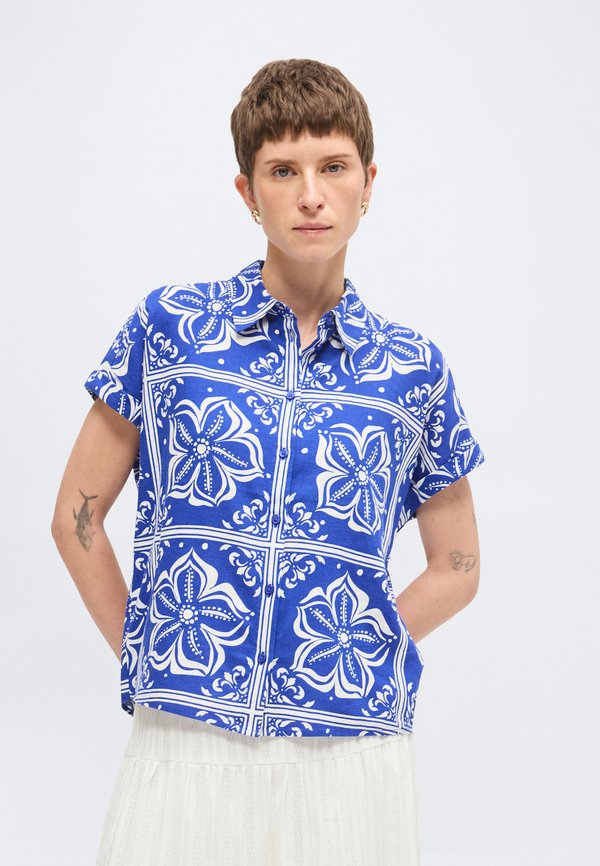 TOM TAILOR BLOUSE SHORTSLEEVE  - Button-down blouse - blue