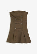 Bershka BANDEAU BUTTONS - MINI DRESS - Denim dress - dark brown