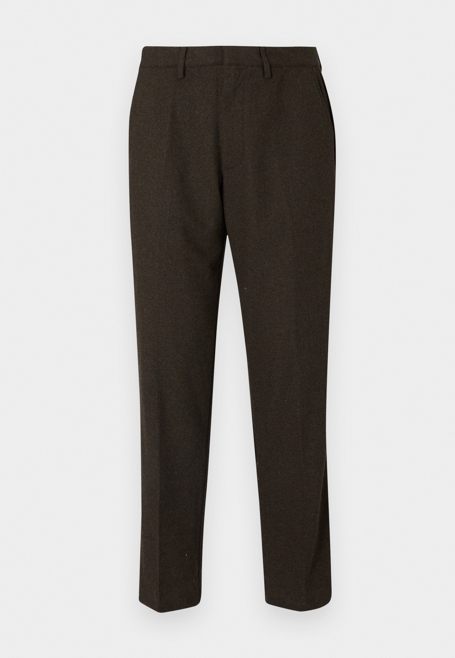 Braune maßgeschneiderte Hosen mit geradem Bein, die über eine glatte Textur, Gürtelschlaufen und seitliche Taschen verfügen. Eignen sich für formelle Anlässe.