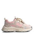 Leichter Sneaker mit einem floralen Muster in Pink und Creme, mit Mesh-Details und einer gepolsterten Sohle. Elastische Schnürsenkel für einfaches An- und Ausziehen.