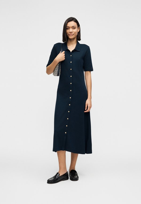 Tommy Hilfiger GOLD-TONE BUTTON MIDI POLO DRESS