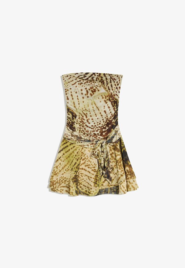 Bershka MINI BANDEAU DRESS WITH PRINTED BELT 01918692 - Day dress - sand