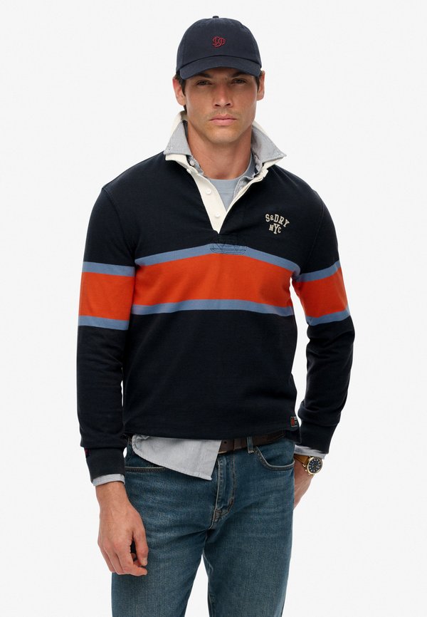Superdry & Co VINTAGE ATHLETIC STRIPE RUGBY - Polo shirt - navy chest band stripe