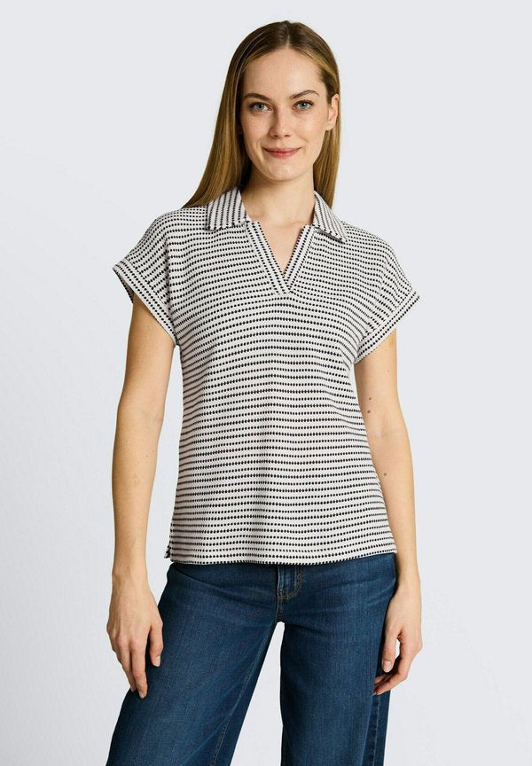 TOM TAILOR TOM TAILOR T-SHIRT LOOSE FIT JACQUARD T-SHIRT MIT POLOKRAGEN - Polo shirt - navy offwhite structure stripe