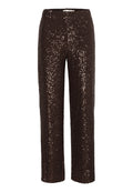 Braune Paillettenhose mit einer taillierten Silhouette, ausgestattet mit einem glatten Bund und einem schimmernden Muster auf der Stoffoberfläche.