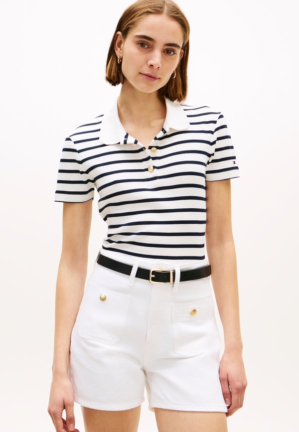 Tommy Hilfiger SLIM FIT GOLD-TONE BUTTON POLO SHIRT - Polo shirt - ecru/dark night navy