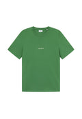 Grünes Baumwoll-T-Shirt mit Rundhalsausschnitt und kurzen Ärmeln. Mit einem kleinen weißen "LES DEUX"-Schriftzug in der Mitte der Vorderseite.