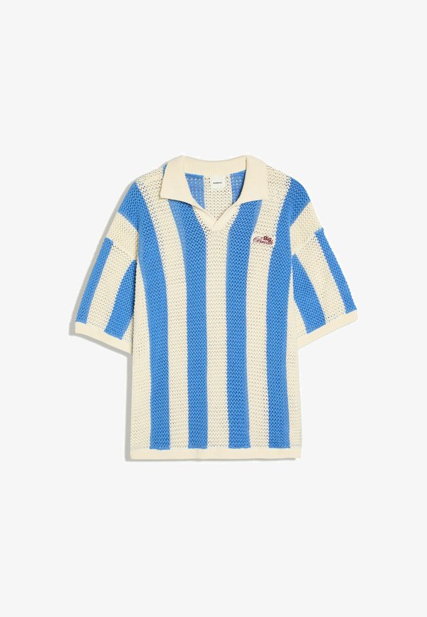 Bershka STRIPED SHORT SLEEVE MESH - POLO SHIRT - Polo shirt - light blue