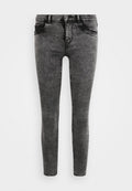 Graue Skinny-Jeans aus Denim mit einem leicht verwaschenen Finish, ausgestattet mit einem klassischen Fünf-Taschen-Design und einem Reißverschluss mit Knopfverschluss.