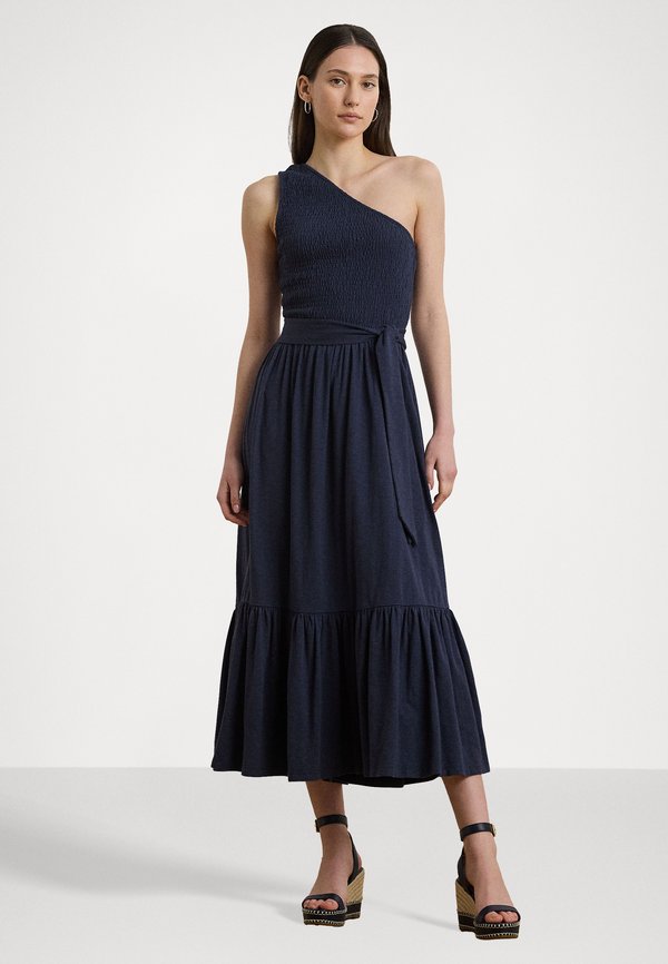 Lauren Ralph Lauren Belted Slub Jersey One Shoulder Dress