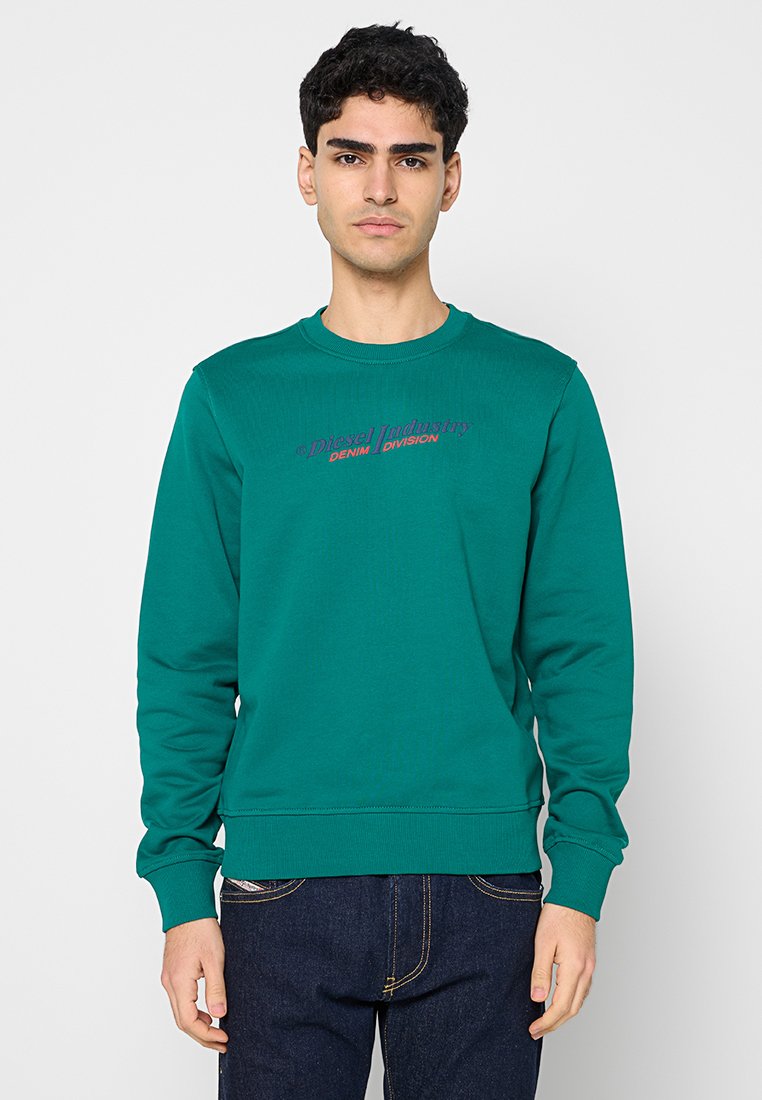 Türkisfarbenes Sweatshirt mit Rundhalsausschnitt aus Baumwollmischung, mit einem bestickten Logo auf der Brust. Lange Ärmel mit gerippten Bündchen und Saum.
