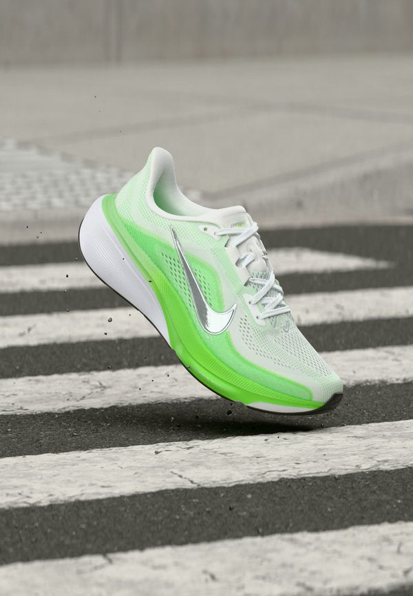 Nike Performance AIR ZOOM PEGASUS 42 - Road running shoes - white/metallic silver-coloured/green strike/illusion green/black
