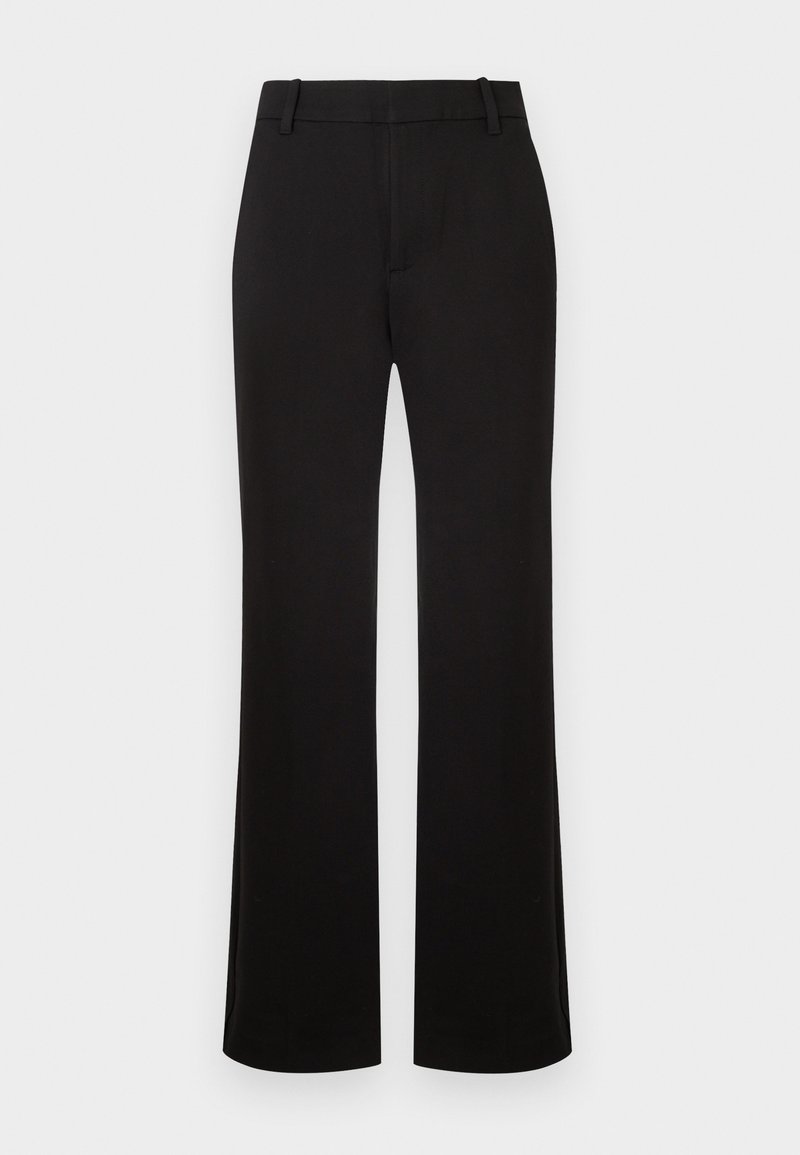 Schwarze, gerade Herrenhose aus glattem Stoff, mit mittelhohem Bund und ohne sichtbare Muster oder Zubehör.