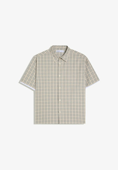 Bershka SHORT SLEEVE CHECK SHIRT - Shirt - sand