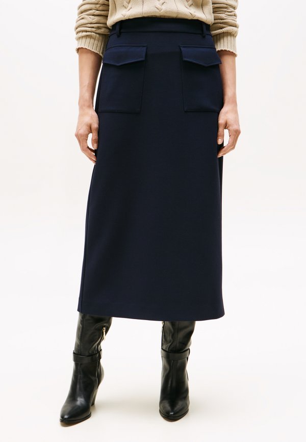 Tommy Hilfiger PUNTO TAILORED MIDI  - A-line skirt - dark night navy