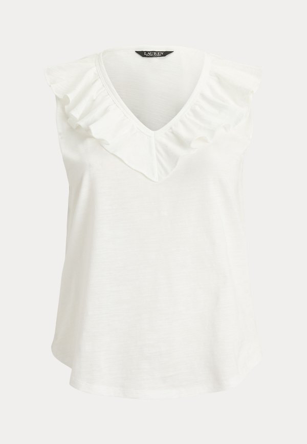 Lauren Ralph Lauren Woman RUFFLE-TRIM SLUB JERSEY SLEEVELESS TOP