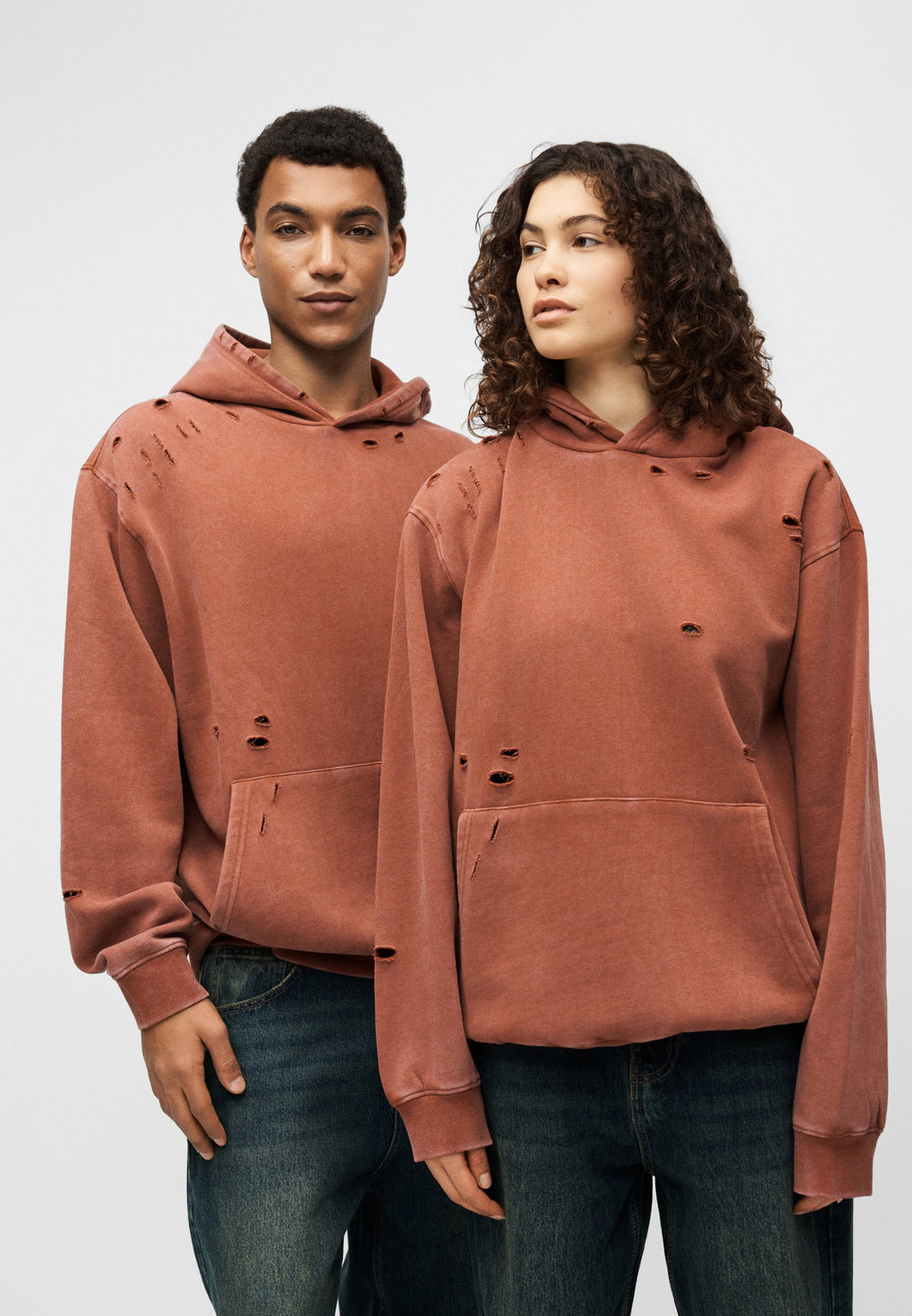 YOURTURN UNISEX RELAXED FIT DESTROYED WASHED HOODIE