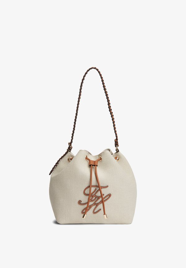 Tommy Hilfiger PURE LINEN CANVAS BUCKET BAG - Handbag - cognac/beige