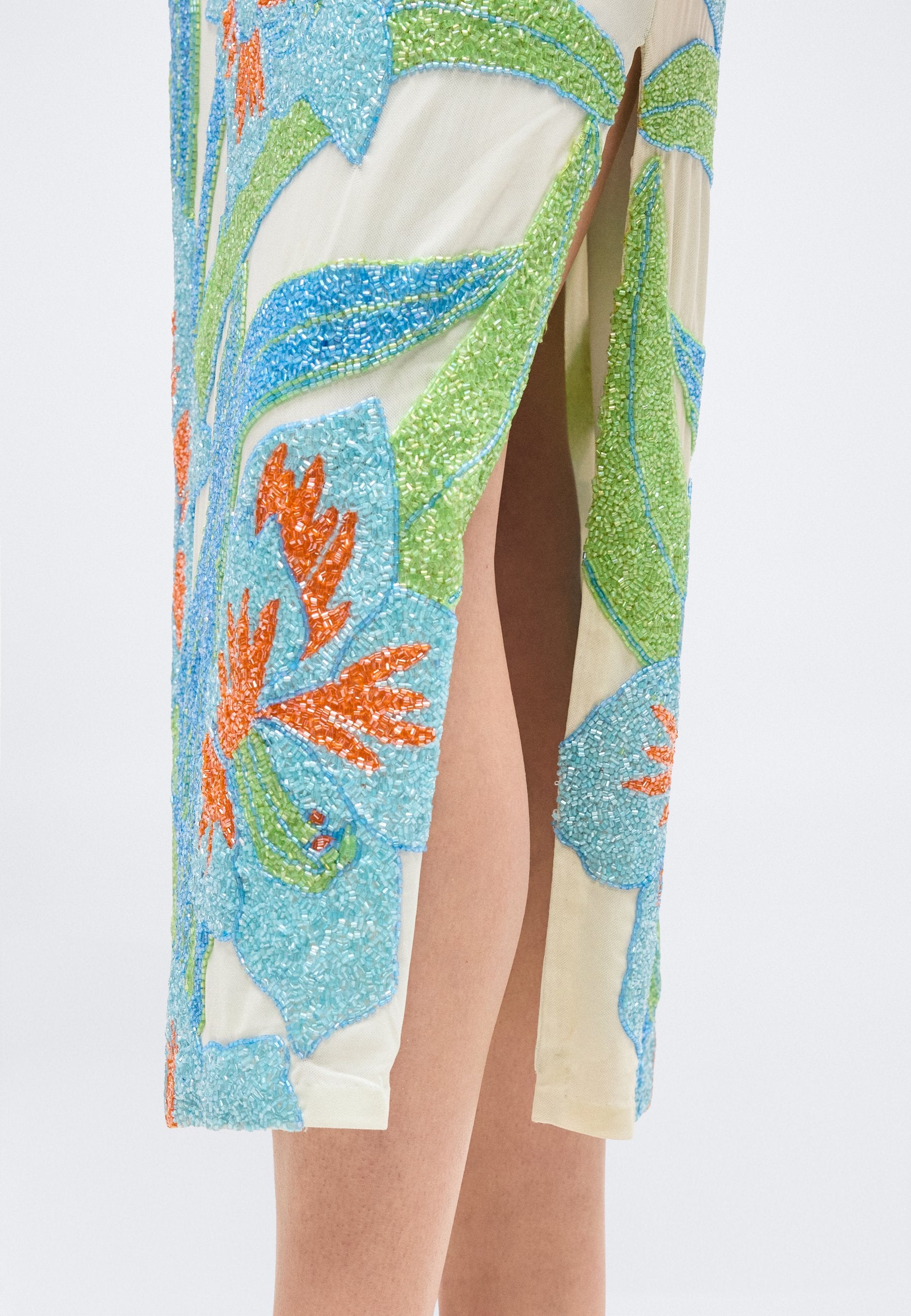 OCEANUS DELIAH BEADED MIDI DRESS