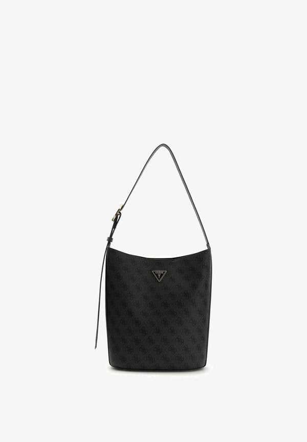 Guess MERIDIAN BUCKET - Handbag - coal logo