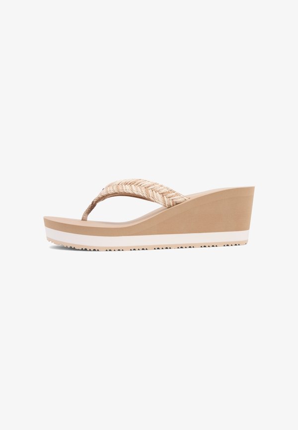 Tommy Hilfiger ROPE STRAP WEDGE FLIP-FLOPS - High heeled sandals - safari