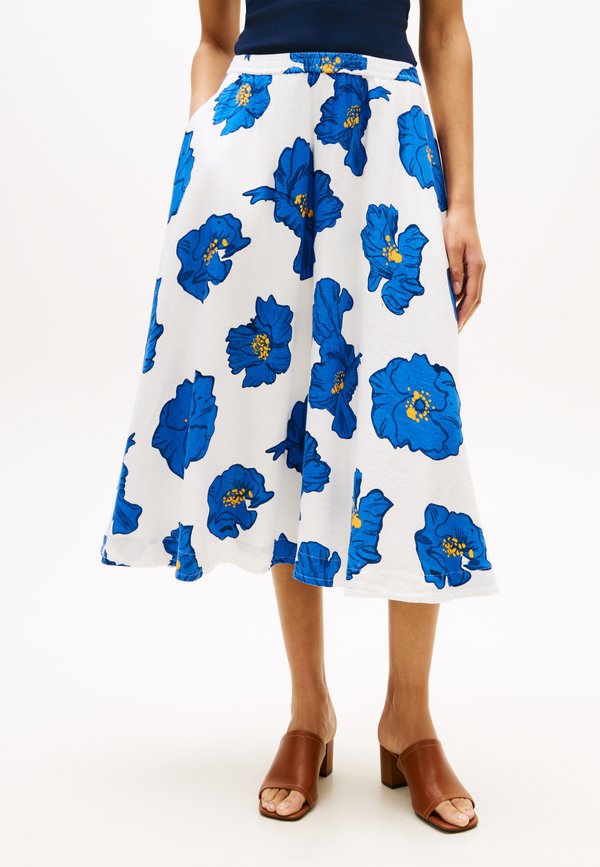 Tommy Hilfiger PLEATED LINEN BLEND MIDI A-LINE SKIRT