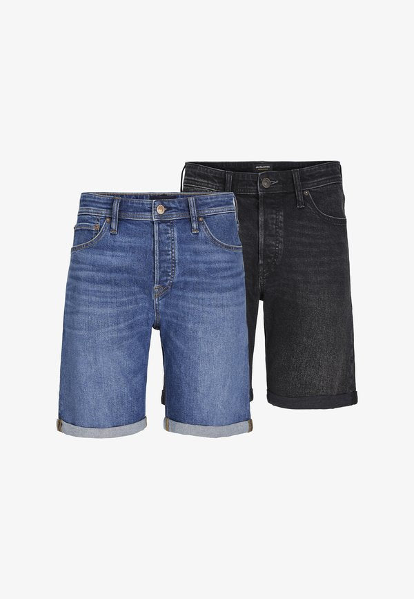 Jack & Jones RICK JJIORG 2 PACK - Denim shorts - blue denim/black denim