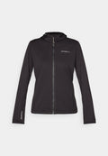 Schwarze O'Neill Jacke mit einem Reißverschluss, Kapuze, zwei Seitentaschen und elastischen Bündchen. Hergestellt aus weichem, leichtem Material.