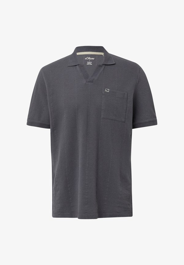 s.Oliver MIT STRUKTUR-STREIFEN UND OFFENEM KRAGEN - Polo shirt - schiefergrau