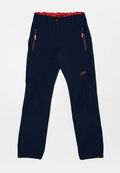 Marineblaue Outdoor-Hose mit rotem Innenbund, seitlichen Reißverschlusstaschen, verstärkten Knien und rotem CMW-Logo am Bein.