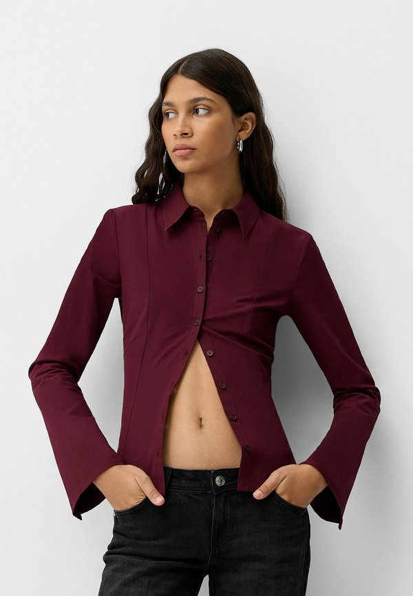 Bershka RUSTIC PRINT - Button-down blouse - bordeaux
