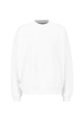 Weißer Sweatshirt mit Rundhalsausschnitt, langen Ärmeln und gerippten Bündchen. Aus weichem Stoff mit glatter Textur gefertigt. Minimalistisches Design, ohne Muster.