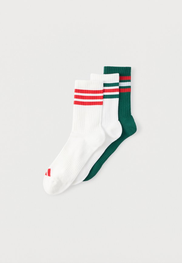 adidas Performance STRIPES CUSHIONED CREW SOCKS UNISEX 3 PACK - Sports socks - team dark green/white/better scarlet