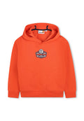 Orange Hoodie mit strukturierter Oberfläche. Verfügt über eine Tasche auf der Vorderseite und ein Brustlabel mit Timberland-Logo. Kapuzen-Design mit gerippten Bündchen.