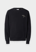 Schwarzes Sweatshirt aus Baumwolle, mit Rundhalsausschnitt, gerippten Bündchen und Saum sowie goldener, gestickter Schrift auf der Brust.