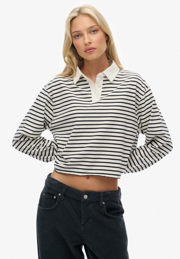 Superdry & Co ATHLETIC ESSENTIALS CROPPED STRIPE RUGBY  - Polo shirt - ecru stripe